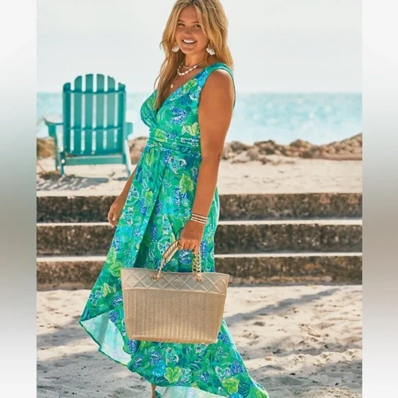 Lilly Pulitzer Moana Wrap Maxi Dress - Botanical Green in a Flutter - Size S - Picture 2 of 10